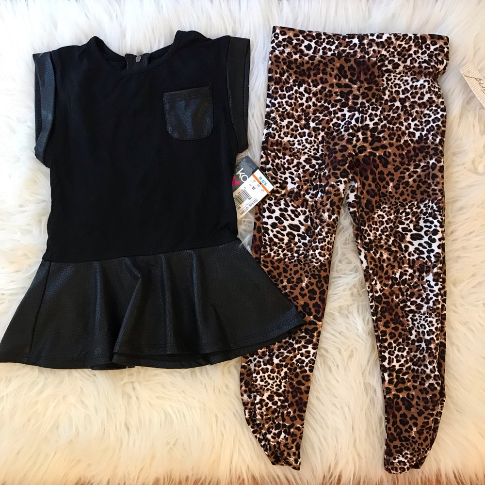 Toddler Peplum Top & Leopard Leggings 3T/3 - Picture 1 of 8